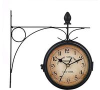 SLCHJX Wall Clock Art Clock Garden Clocks Outdoor Waterproof, Wrought Iron Vintage Decor Double-Sided Outdoor Clocks for The Garden Wall Mounted Clock Coffee Bar Round Station