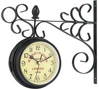 SLCHJX Wall Clock Art Clock Retro Antique Style Wall Clock Double-Sided Station Clock Garden Clock Weatherproof Outdoor Station Clock with Double-Sided Dial Metal Wall Clocks Silent Wall Decor Clock