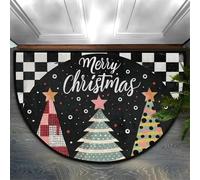 SLDAGe Christmas Red Bells Xmas Half Round Door Mat Outdoor Entrance Large Half Circle Welcome Way Mat Semi Circular Front Door Mat Area Rug,A,80 * 120cm