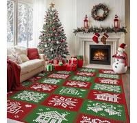 SLDAGe Christmas Red/Green Area Rugs Christmas Bell Snowflake Large Rug Living Room Carpet Washable Floor Carpet Low Pile Indoor,G,50 * 80cm