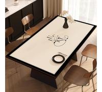 SLDAGe Cream Rectangular Waterproof Tablecloth, Elegant Floral Oilproof Leather Table Cloth with Black Border, PU Wipeable Rectangle Table Cover for Indoor and Outdoor,E,31"x53"