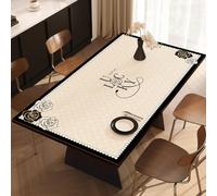 SLDAGe Cream Rectangular Waterproof Tablecloth, Elegant Floral Oilproof Leather Table Cloth with Black Border, PU Wipeable Rectangle Table Cover for Indoor and Outdoor,D,31"x53"