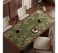 SLDAGe Elegant Spring Floral Wipeable Tablecloth,Wrinkle Free Premium Leather Wipe Clean Tablecloths Rectangular Vintage Tablecloth Outdoor Waterproof Dining Decoration Table Cover,Green,60x120cm