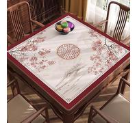 SLDAGe Premium Leather Waterproof Table Cloth Square Table Outdoor Tablecloth,Tradition Floral Spring Tablecloth,Red and White Elegant Decoration Table Cover for Garden Party,Easter,Picnic,A,55"x55"