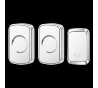 SLDAGe Self-Powered Doorbell,Waterproof IP68 Twin Wireless Doorbell No Battery Required Push Button Plug Through Cordless Door Chime at 500ft Range with 60 Chimes 5-Level Volume LED Light,White silver