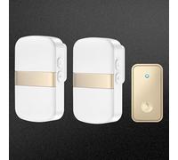 SLDAGe Self-Powered Doorbell, Waterproof IP68 Twin Wireless Doorbell No Battery Required Push Button Plug Through Cordless Door Chime at 500ft Range with 60 Chimes, 5-Level Volume & LED Light,Gold