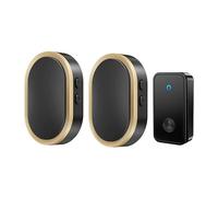 SLDAGe Self-Powered Doorbell, Waterproof IP68 Twin Wireless Doorbell No Battery Required Push Button Plug Through Cordless Door Chime at 500ft Range with 36 Chimes, 4-Level Volume & LED,Black gold