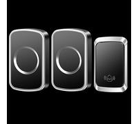SLDAGe Self-Powered Doorbell,Waterproof IP68 Twin Wireless Doorbell No Battery Required Push Button Plug Through Cordless Door Chime at 500ft Range with 60 Chimes 5-Level Volume LED Light,Black silver