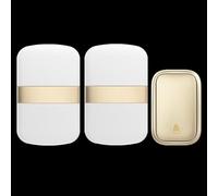 SLDAGe Self-Powered Doorbell, Waterproof IP68 Twin Wireless Doorbell No Battery Required Push Button Plug Through Cordless Door Chime at 500ft Range with 60 Chimes, 5-Level Volume & LED Light,Gold