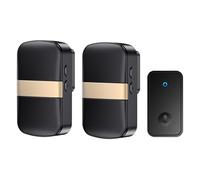SLDAGe Self-Powered Doorbell, Waterproof IP68 Twin Wireless Doorbell No Battery Required Push Button Plug Through Cordless Door Chime at 500ft Range with 60 Chimes, 5-Level Volume & LED Light,Black