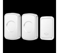 SLDAGe Self-Powered Doorbell,Waterproof IP68 Twin Wireless Doorbell No Battery Required Push Button Plug Through Cordless Door Chime at 500ft Range with 60 Chimes 5-Level Volume LED Light,White
