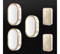 SLDAGe Self-Powered Wireless Doorbell with 3 Plug-in Receivers and 2 Remote Waterproof Door Bell Buttons, No Battery Required, Waterproof Button, LED Flash, 36 Melodies, Easy Installation,White gold