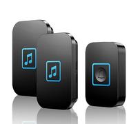 SLDAGe Wireless Doorbell, Door Bells Wireless IP68 Waterproof Battery Operated Cordless Door Chime Kit up to 1000ft Long Range with 60 Melodies & 5-Level Volume, LED Flash, Touch Button,Black,1 V 2