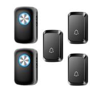 SLDAGe Wireless Doorbell Kit, 300m Waterproof Plug in Doorbell Cordless, 2 Receivers + 3 Push Button,Door Bell Chime Kit with 5 Level Volume & LED Flash,60 Chimes,Easy Install at Home Apartment,Black