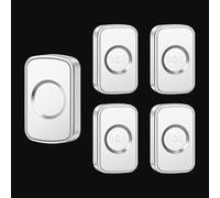 SLDAGe Wireless Doorbell Kit, 300m Waterproof Plug in Doorbell Cordless, Door Bell Chime Kit with 5 Level Volume & LED Flash, 60 Chimes, Easy Install at Home & Apartment,White silver,4 on 1