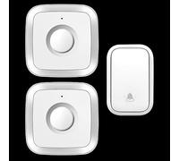 SLDAGe Wireless Doorbell, No Battery Required Self-Powered Door Bell Plug in Waterproof IP68 Cordless Doorbell Chime Kits at 500ft Range with 60 Chimes, 5-Level Volume with LED,White silver,1 V 2