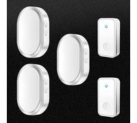 SLDAGe Wireless Doorbell, No Battery Required Self-Powered Door Bell Plug in Waterproof IP68 Cordless Doorbell Chime Kits at 500ft Range with 36 Chimes, 4-Level Volume LED Light,White silver,2 V 3
