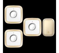 SLDAGe Wireless Doorbell, No Battery Required Self-Powered Door Bell Plug in Waterproof IP68 Cordless Doorbell Chime Kits at 500ft Range with 60 Chimes, 5-Level Volume with LED,White gold,1 V 3