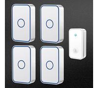 SLDAGe Wireless Doorbell Various Sets,No Battery Required Self-Powered Door Bell Plug in Waterproof IP65 Cordless Doorbell Chime Kits at 500ft Range,60 Chimes,5-Level Volume LED Light,White,1 on 4