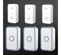 SLDAGe Wireless Doorbell Various Sets,No Battery Required Self-Powered Door Bell Plug in Waterproof IP65 Cordless Doorbell Chime Kits at 500ft Range,60 Chimes,5-Level Volume LED Light,White,3 on 3