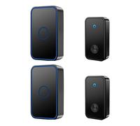 SLDAGe Wireless Doorbell Various Sets,No Battery Required Self-Powered Door Bell Plug in Waterproof IP65 Cordless Doorbell Chime Kits at 500ft Range,60 Chimes,5-Level Volume LED Light,Black,2 on 2