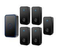 SLDAGe Wireless Doorbell Various Sets,No Battery Required Self-Powered Door Bell Plug in Waterproof IP65 Cordless Doorbell Chime Kits at 500ft Range,60 Chimes,5-Level Volume LED Light,Black,5 on 1