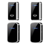 SLDAGe Wireless Doorbell with 2 Push Buttons 2 Receivers,IP68 Waterproof Twin Door Bells Wireless Cordless with LED Flash,300M Long Range Plug in Door Bell with 60 Chimes 5 Volume Levels,Black silver