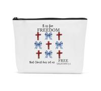 Sldpngo Christian Religious Bible Memorial Independence Day Labor Day 4th of July Jesus Faith Makeup Bag Bow Christia Travel Toiletry Cosmetic Bag Gift for Women