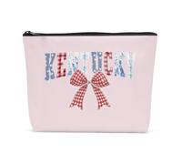 Sldpngo Labor Day 4th of July Memorial Independence Day Army USA Military American Makeup Bag Gifts Coquette Bow Travel Toiletry Cosmetic Bag for Women