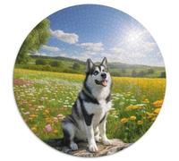 Sled Dogs 1000 Pieces Jigsaws Stress Reliever Difficult Challenge for Adults Kids Challenging Cute Pets Round Family Game Gifts And Gifts (67.5x67.5cm)
