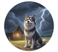 Sled Dogs 1000 Pieces Jigsaws Stress Reliever Difficult Challenge for Adults Kids Creative Cute Pets Creative Round Jigsaw Puzzles Family Game Gifts And Gifts (67.5x67.5cm)