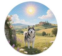 Sled Dogs 1000 Pieces Jigsaws Stress Reliever Difficult Challenge for Adults Kids Creative Cute Pets Circular Puzzle Home Decor Gifts And Gifts (67.5x67.5cm)