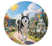 Sled Dogs 1000 Pieces Jigsaws Stress Reliever Difficult Challenge for Adults Kids Puzzle Puzzle Cute Pets Round Family Game Gifts And Gifts (67.5x67.5cm)