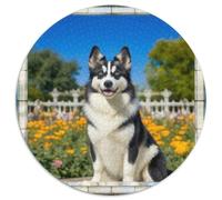 Sled Dogs 1000 Pieces Jigsaws Stress Reliever Difficult Challenge for Adults Kids Puzzle Puzzle Cute Pets Round Home Decor Gifts And Gifts (67.5x67.5cm)