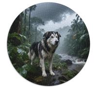Sled Dogs 1000 Pieces Jigsaws Stress Reliever Difficult Challenge for Adults Kids Unique Challenge Games Cute Pets Circular Puzzle Family Game Gifts And Gifts (67.5x67.5cm)