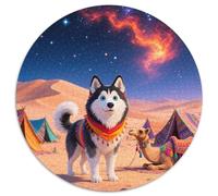 Sled Dogs 1000 Pieces Jigsaws Stress Reliever Difficult Challenge for Adults Kids Unique Challenge Games Cute Pets Round Home Decor Gifts And Gifts (67.5x67.5cm)
