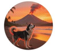 Sled Dogs 1000 Pieces Jigsaws Stress Reliever Difficult Challenge for Adults Kids Unique Challenge Game Cute Pets Round Home Decor Gifts And Gifts (67.5x67.5cm)