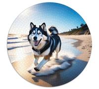 Sled Dogs 1000 Pieces Jigsaws Stress Reliever Difficult Challenge for Adults Kids Unique Challenge Game Cute Pets Round Home Decor Gifts And Gifts (67.5x67.5cm)