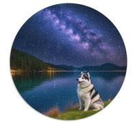 Sled Dogs 1000 Pieces Jigsaws Stress Reliever Difficult Challenge for Adults Kids Unique Challenge Games Cute Pets Circular Puzzle Family Game Gifts And Gifts (67.5x67.5cm)