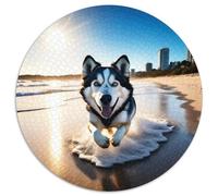 Sled Dogs 1000 Pieces Jigsaws Stress Reliever Difficult Challenge for Adults Kids Unique Challenge Games Cute Pets Circular Puzzle Home Decor Gifts And Gifts (67.5x67.5cm)