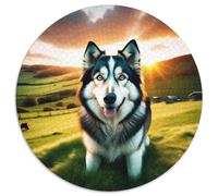 Sled Dogs 1000 Pieces Jigsaws Stress Reliever Difficult Challenge for Adults Kids Unique Challenge Game Cute Pets Round Puzzles Family Game Gifts And Gifts (67.5x67.5cm)