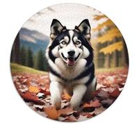 Sled Dogs 1000 Pieces Jigsaws Stress Reliever Difficult Challenge for Adults Kids Unique Challenge Games Cute Pets Circular Puzzle Family Game Gifts And Gifts (67.5x67.5cm)
