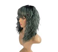 SLEEK 2020 New 17'' Synthetic Curly Wig With Bang FRIDA Fashion Wig Cosplay Wig Ombre Steel Colour Wig for Black Women Heat Resistant Fiber Adjustable Cap150G-TT1B/STEEL