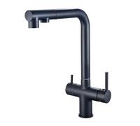 Sleek Black 3-Way Kitchen Faucet with Water Filter Pull-Out Spray Double Handle Brass Mixer Tap Swivel Chrome Finish for Modern Home Kitchens