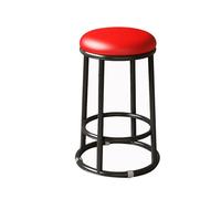 Sleek Black Backless Round Counter Stool - Upholstered Metal Frame with Non-Slip Legs Perfect for Kitchen Bar or Dining Room (Set of 1 65cm Red)