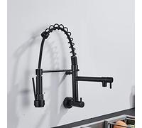 Sleek Black & Chrome Brass Kitchen Faucet for Vessel SinkDual Swivel Spouts Spring Design Wall Mounted Bathroom Mixer Tap Polished Finish Modern Elegance