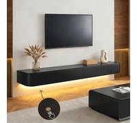 Sl lack Floating TV Unit with LED Lights | Wall-Mounted Entertainment Console | Large 120 cm TV Bench for Living Room & Office Storage