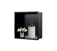 Sleek Black Stainless Steel Square Bathroom Shelf, Waterproof Wall Storage Solution, Space-Saving Design for Shower, Modern Integrated Shelving Unit