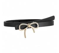 Sl lack Waist Belt with Gold Bow Clasp Adjustable Thin Leather for Women Dresses Jeans Skirts - Elegant Accessory Accentuate Your Silhouette Ladies Trousers Fashion Vintage Suede Gem Prin (Black)