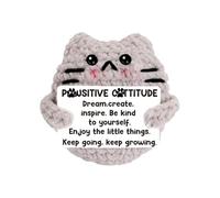 Sleek Cute Knitted Cat, Crochet Cat Doll, Sturdy Handmade Cat Ornament, Positive Message Crochet Cats 7x5cm for Present, Emotional Support, Home, Table, Desktop, Gray Color